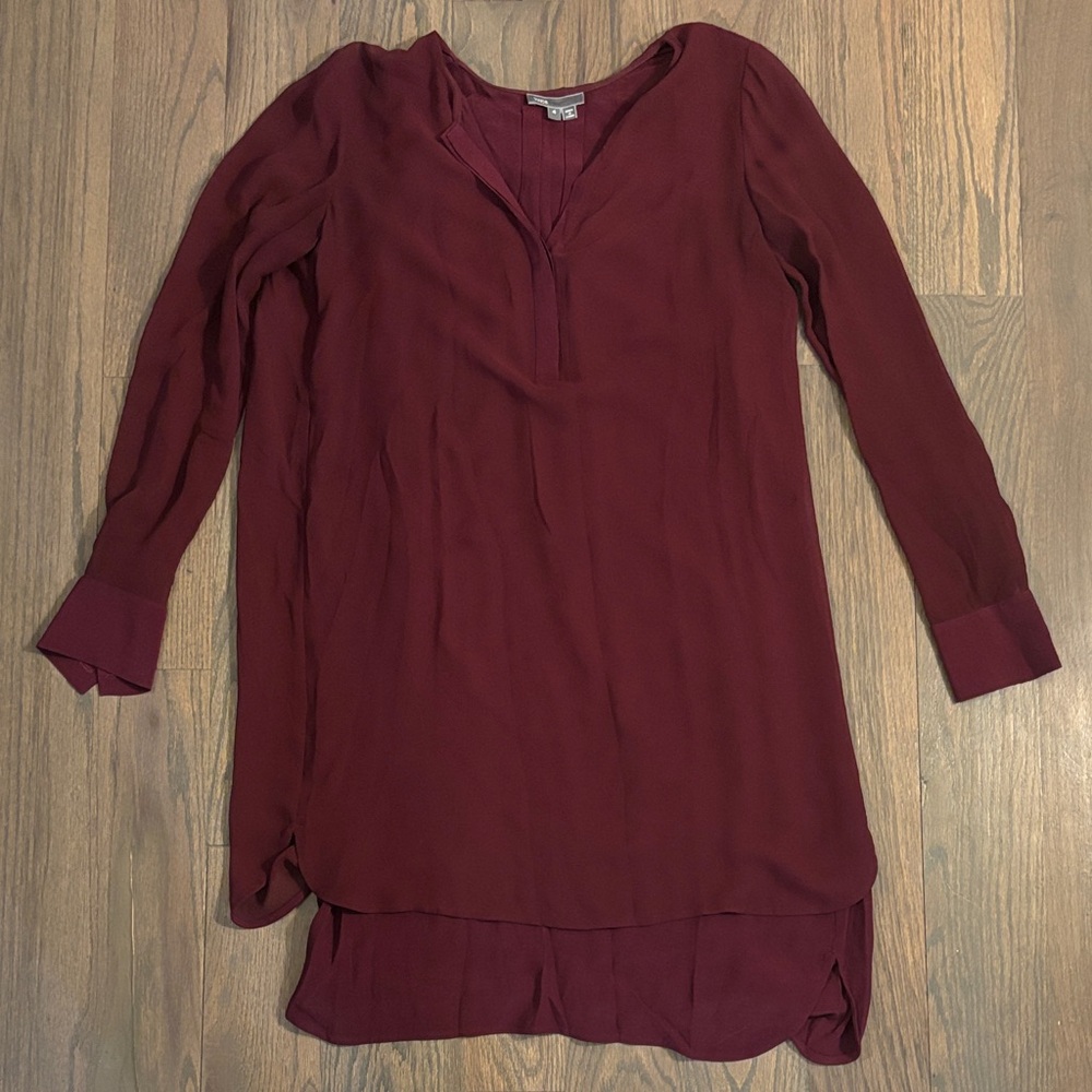 Vince Burgundy Long Sleeve Silk Lined Top, Size 4. Like New!